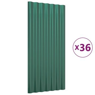 vidaXL tagplader 36 stk. 80x36 cm pulverlakeret stål grøn