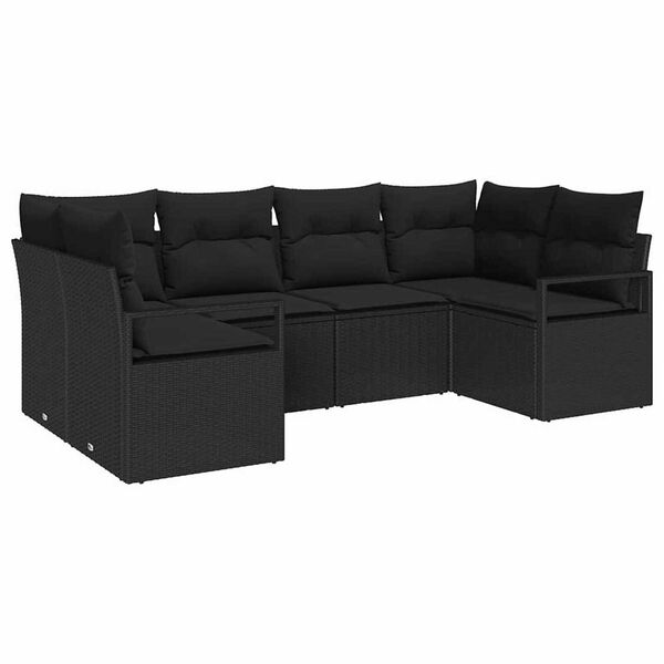 vidaXL Havesofa S&aelig;t med pude med opbevaring 6 pcs Sort polyrattan