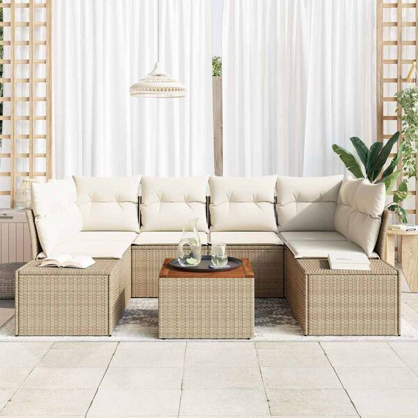 vidaXL Havesofa S&aelig;t med pude 7 pcs Beige Poly rattan