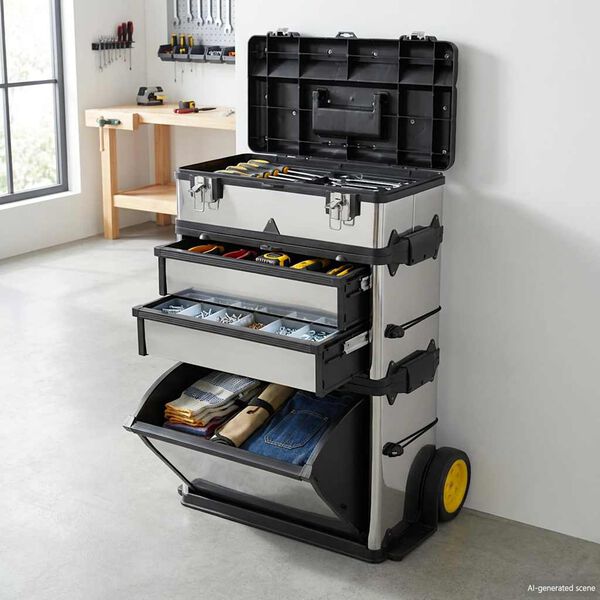 V&aelig;rkt&oslash;jskasse p&aring; hjul 3-delt