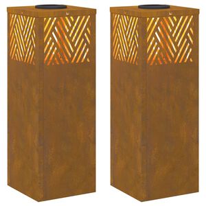 vidaXL Solar LED sti lys 2 stk. Varm hvid 18 x 18 x 50 cm Cortenst&aring;l