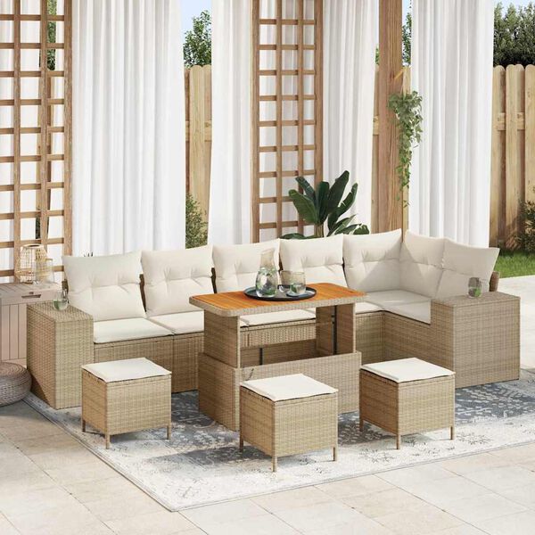 vidaXL Havesofa S&aelig;t 10 pcs Beige polyrattan