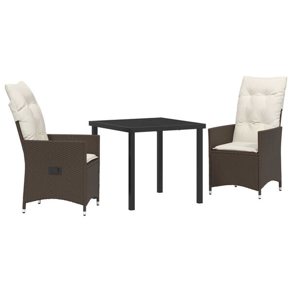 vidaXL Have Spisebordssæt med pude 3 pcs Brun Poly rattan