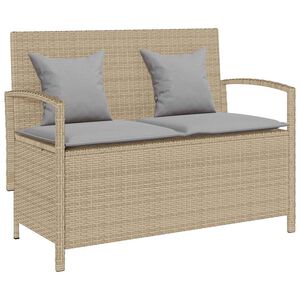 vidaXL opbevaringsb&aelig;nk til haven med hynde polyrattan beige