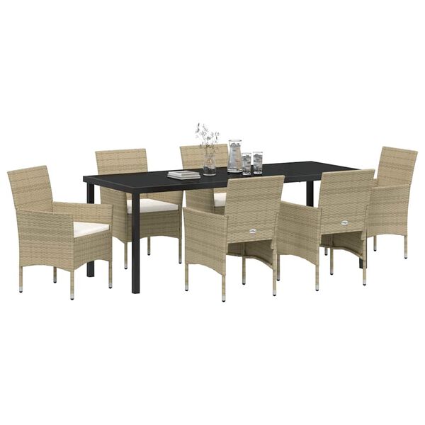 vidaXL Have Spisebordss&aelig;t med pude 7 pcs Beige polyrattan