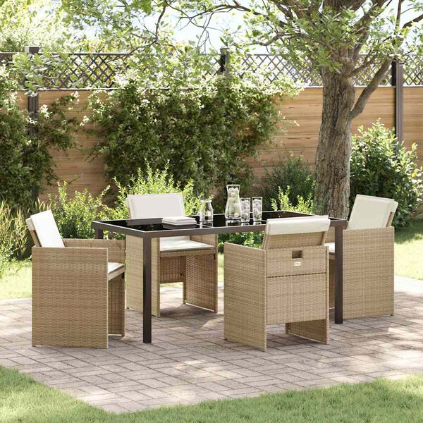 vidaXL Have Spisebordss&aelig;t med pude 5 pcs Beige polyrattan