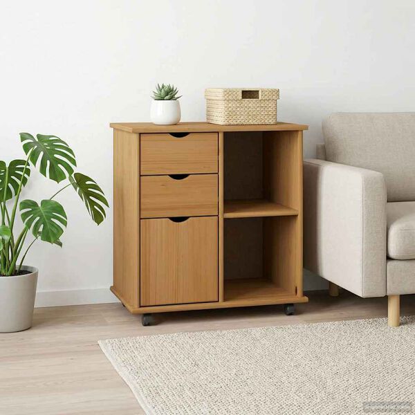 vidaXL Rullende skab Honningbrun 63,5 x 39 x 65,5 cm Massivt fyrretr&aelig;