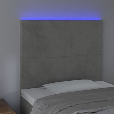 vidaXL sengegavl med LED-lys 90x5x118/128 cm fløjl lysegrå