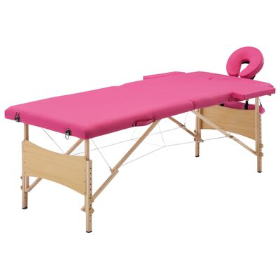 vidaXL sammenfoldeligt massagebord med træstel 2 zoner lyserød