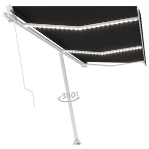 vidaXL Manuel markise med solcelle-LED 6 x 3 m Antracit 100% polyester