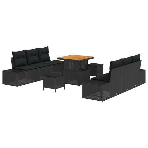 vidaXL Havesofa S&aelig;t med pude med opbevaring 9 pcs Sort Poly rattan