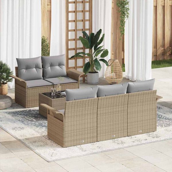 vidaXL Sofa Sæt med pude 6 pcs Beige polyrattan