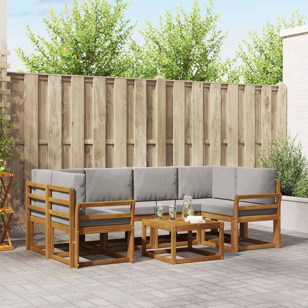 vidaXL Udend&oslash;rs sofagruppe med pude 7 pcs Naturlig og Lys Gr&aring;