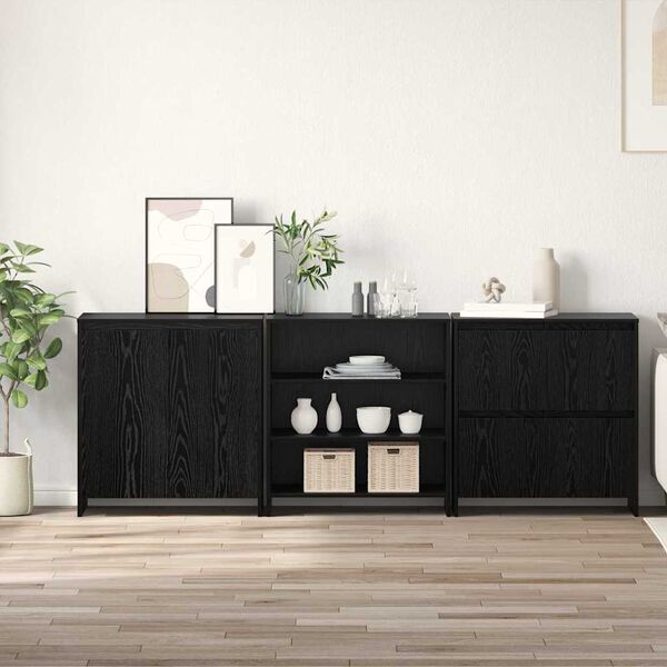vidaXL Sideboard 3 pcs Sort eg 70 x 41 x 75 cm Konstrueret tr&aelig;