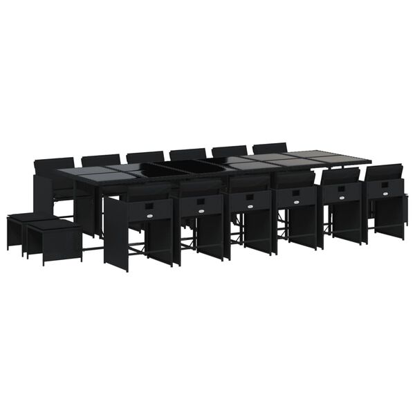 vidaXL spisebordss&aelig;t til haven 17 dele med hynder polyrattan sort