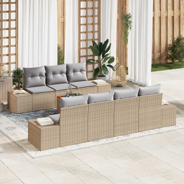 vidaXL Havesofa Sæt med pude 8 pcs Beige polyrattan