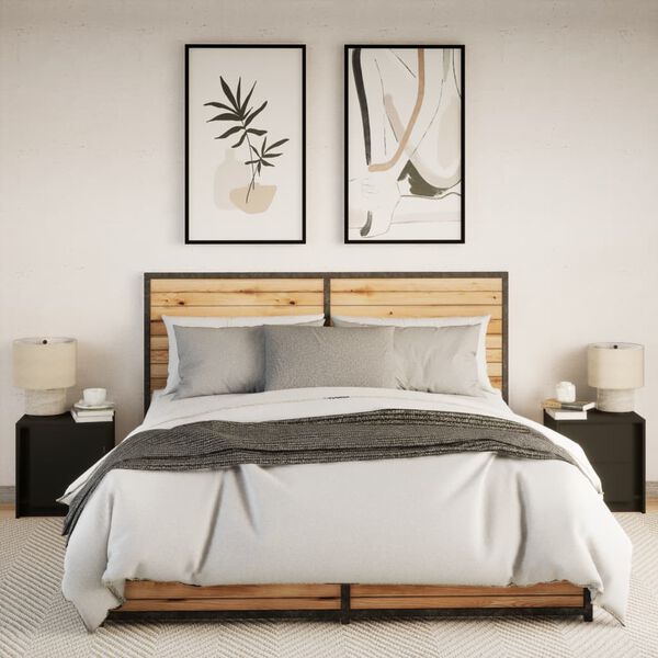 vidaXL sengeborde 2 stk. med LED-lys konstrueret tr&aelig; sort