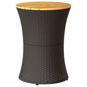 vidaXL sidebord trommeformet polyrattan og massivt tr&aelig; sort
