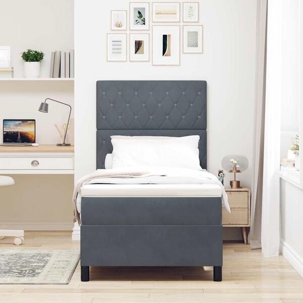 vidaXL LED Box Spring Bed med madras M&oslash;rkegr&aring; 90 x 190 cm Fl&oslash;jl