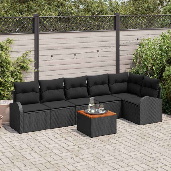 vidaXL Havesofa Sæt med pude 7 pcs Sort polyrattan