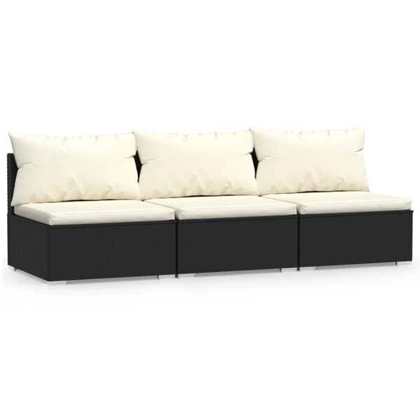 vidaXL 3-personers sofa med hynder polyrattan sort