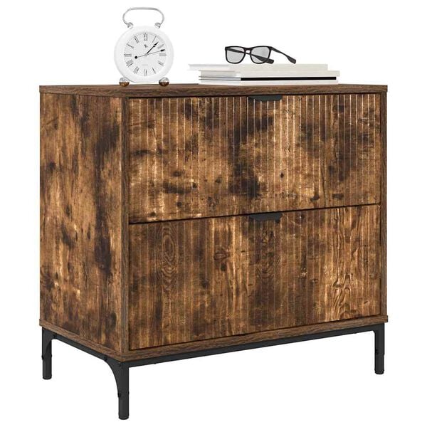 vidaXL Sengebord med skuffe R&oslash;get eg 63.5 x 36 x 61 cm Konstrueret tr&aelig;