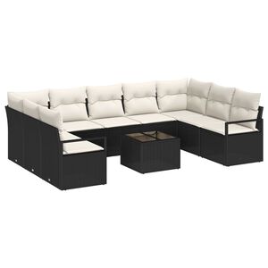 vidaXL Havesofa S&aelig;t med pude 10 pcs Brun og Creme polyrattan