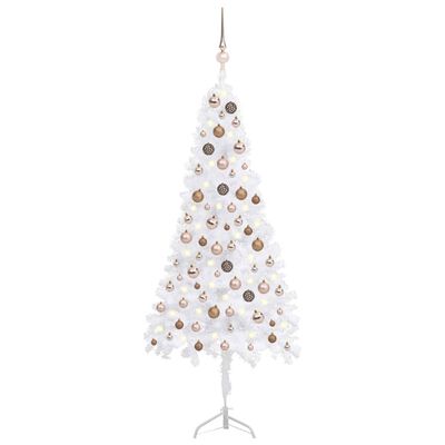vidaXL kunstigt juletræ til hjørner LED og kuglesæt 150 cm PVC hvid