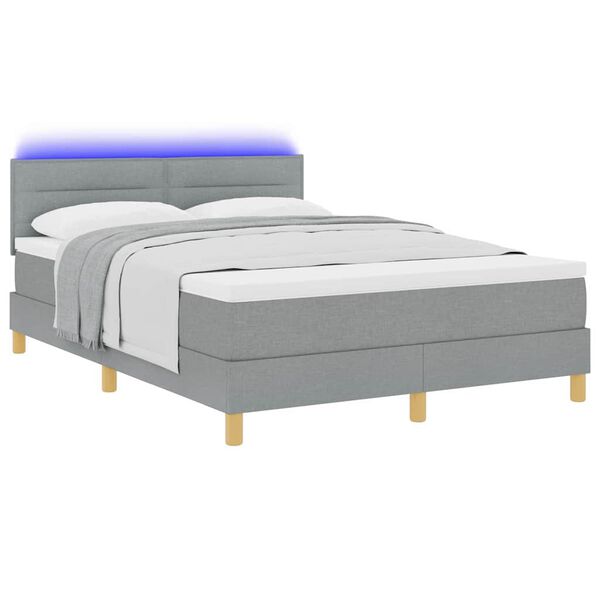 vidaXL LED Box Spring Bed med madras med LED Lysegr&aring; 140 x 200 cm Stof