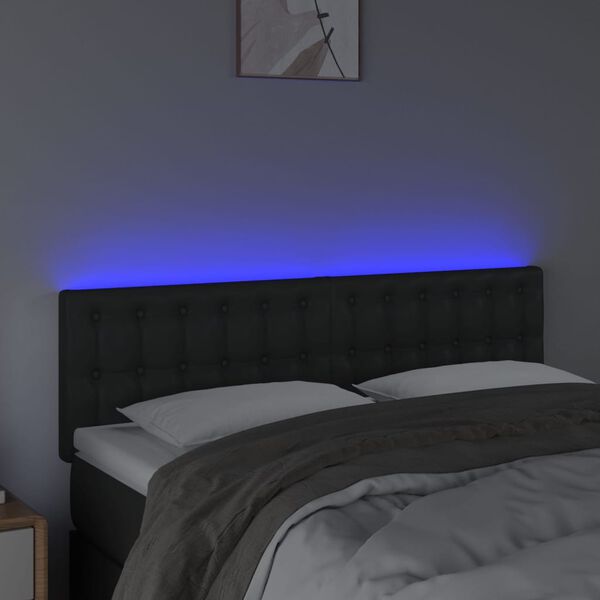 vidaXL sengegavl med LED-lys 144x5x78/88 cm kunstl&aelig;der sort