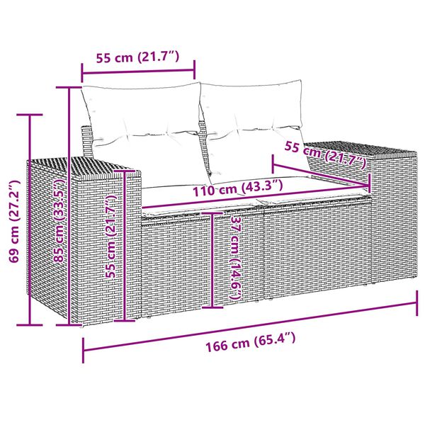 vidaXL Havesofa Sæt med pude 8 pcs Sort polyrattan