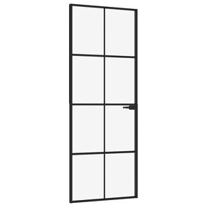vidaXL d&oslash;r 76x201,5 cm h&aelig;rdet glas og aluminium sort