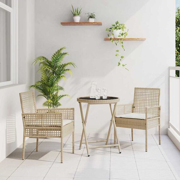 vidaXL Have Bistro Sæt 3 pcs Beige Poly rattan