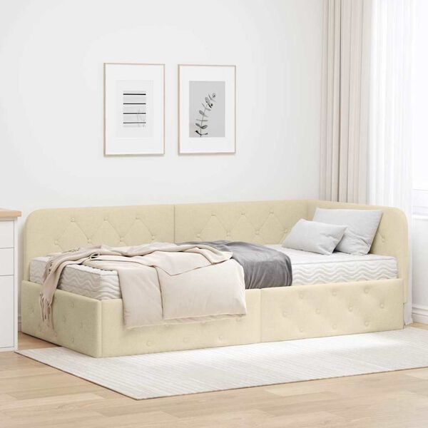 vidaXL Hj&oslash;rnesengramme med madras Creme 90 x 190 cm Stof