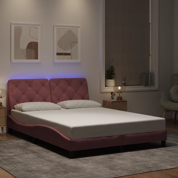vidaXL sengeramme med LED uden madras 140x200 cm velour pink