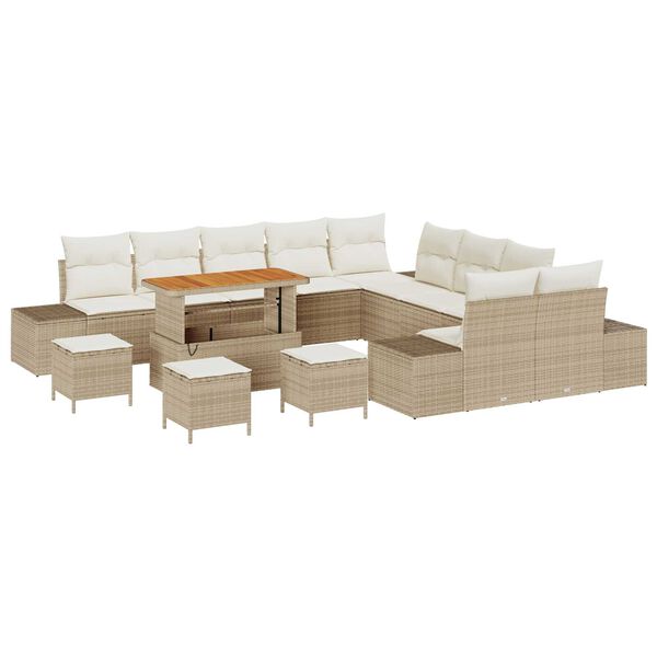 vidaXL Havesofa S&aelig;t med pude 14 pcs Beige Poly rattan