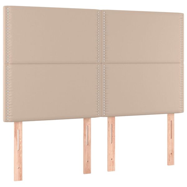 vidaXL sengegavl med LED-lys 144x5x118/128 cm kunstl&aelig;der cappuccino