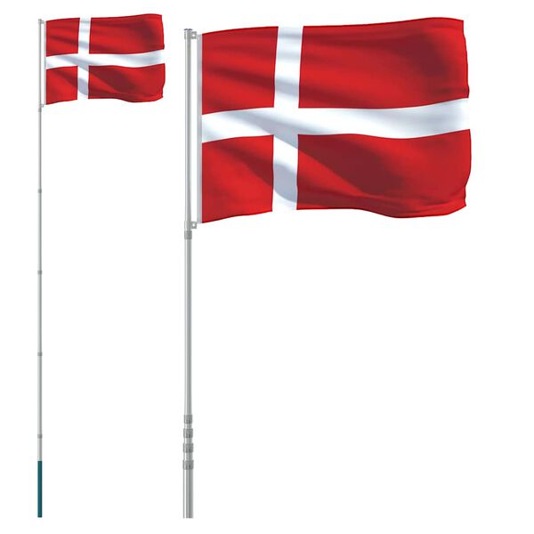 vidaXL Danmark flag og flagstang 5,5 m aluminium