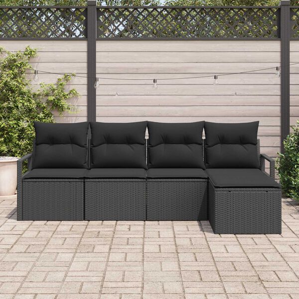 vidaXL Sofa S&aelig;t med pude 5 pcs Sort polyrattan