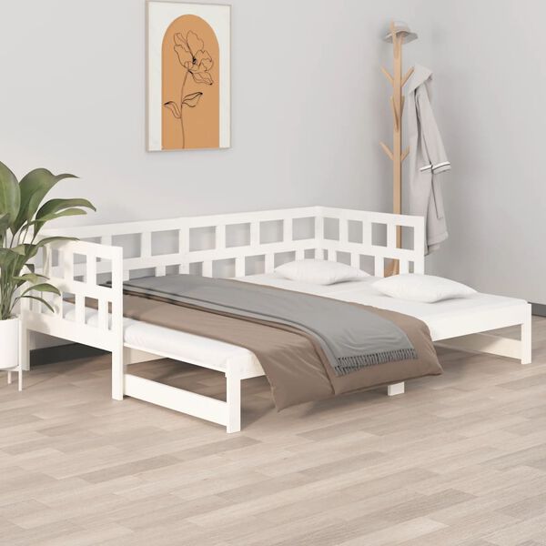 vidaXL daybed med udtr&aelig;k 2x(90x200) cm massivt fyrretr&aelig; hvid