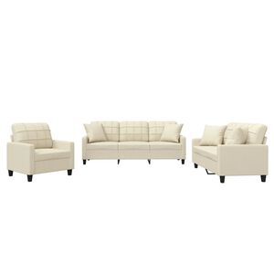 vidaXL sofas&aelig;t 3 dele med puder kunstl&aelig;der cremefarvet