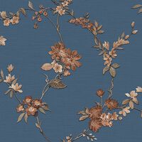 DUTCH WALLCOVERINGS tapet Flower mørkeblå og bronzefarvet