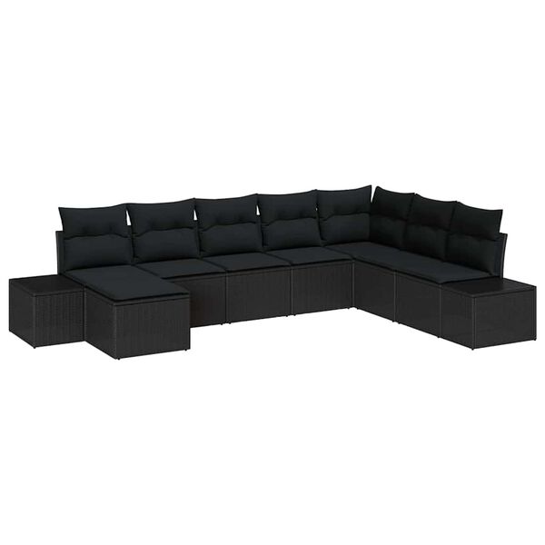 vidaXL Havesofa Sæt med pude 8 pcs Sort polyrattan