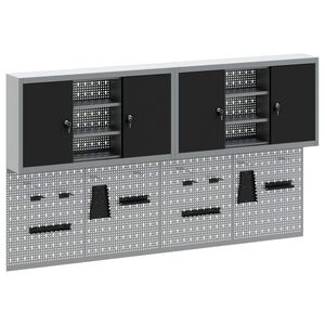 vidaXL V&aelig;rkt&oslash;jsskabss&aelig;t med hylde 6 pcs Sort Pulverlakeret st&aring;l