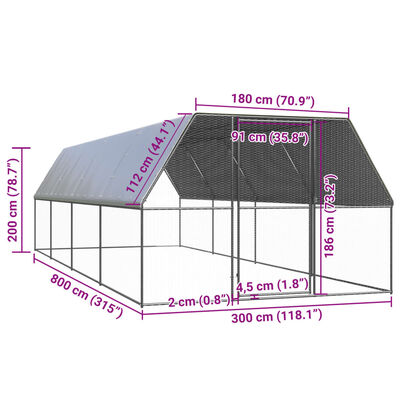 vidaXL hønsegård 3x8x2 m galvaniseret stål