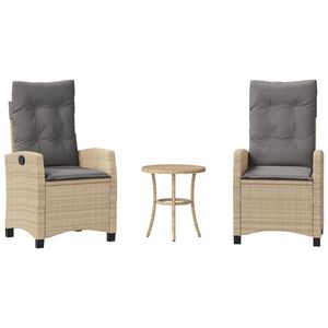 vidaXL bistros&aelig;t til haven 3 dele med hynder polyrattan blandet beige