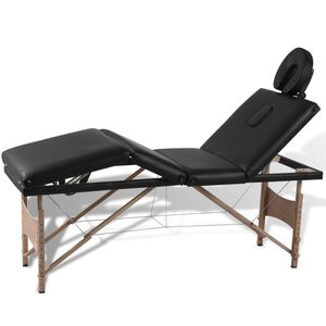 vidaXL sammenfoldeligt massagebord med tr&aelig;stel 4 zoner sort