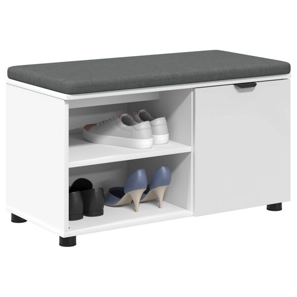 vidaXL Hallb&aelig;nk med pude Hvid 80 x 38 x 46 cm Kunstigt tr&aelig; og stof