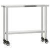 vidaXL arbejdsbord med hjul til k&oslash;kken 110x30x85 cm rustfrit st&aring;l
