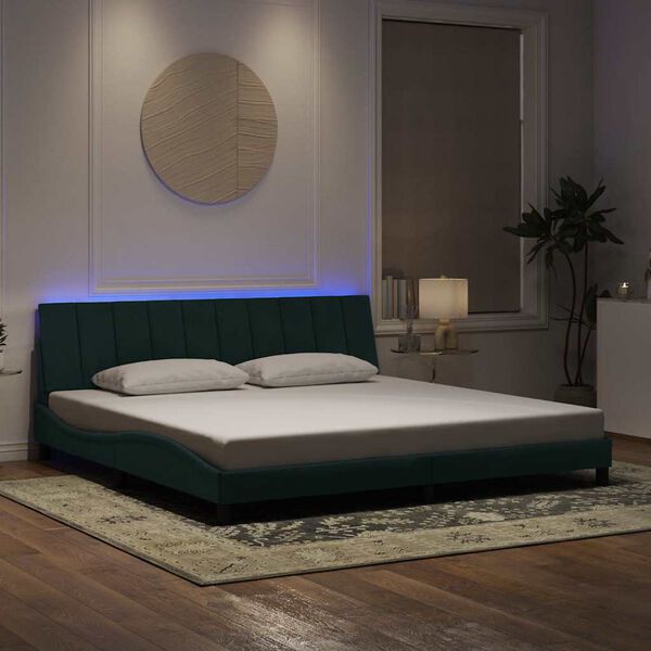 vidaXL sengeramme med LED uden madras Hanko 200x200 cm velour m&oslash;rkegr&oslash;n